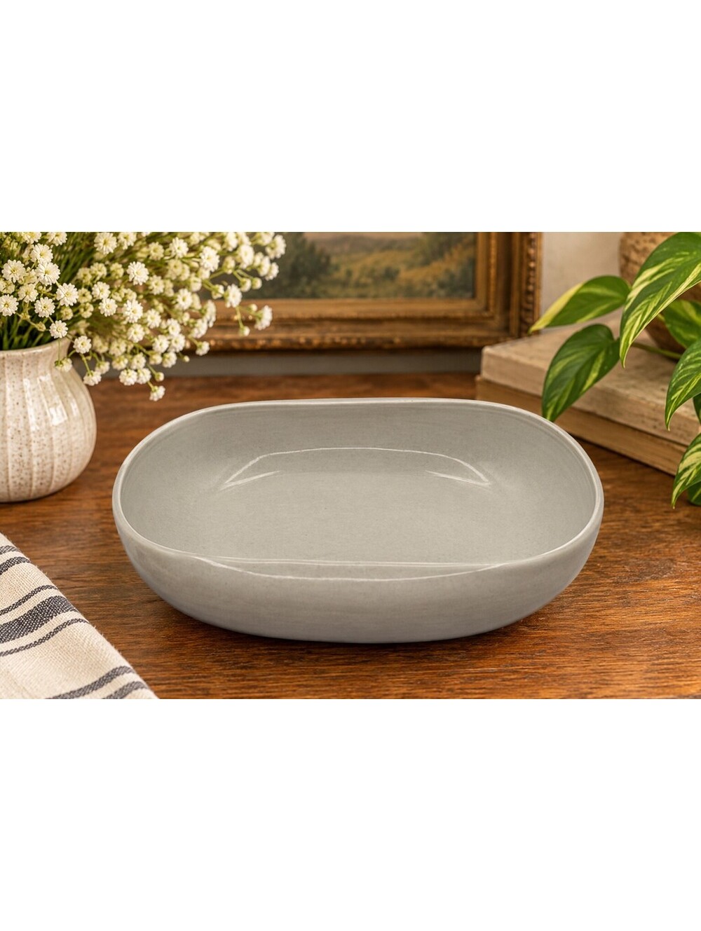 Vintage Russel Wright Steubenville American Modern Granite Gray Oval Bowl
